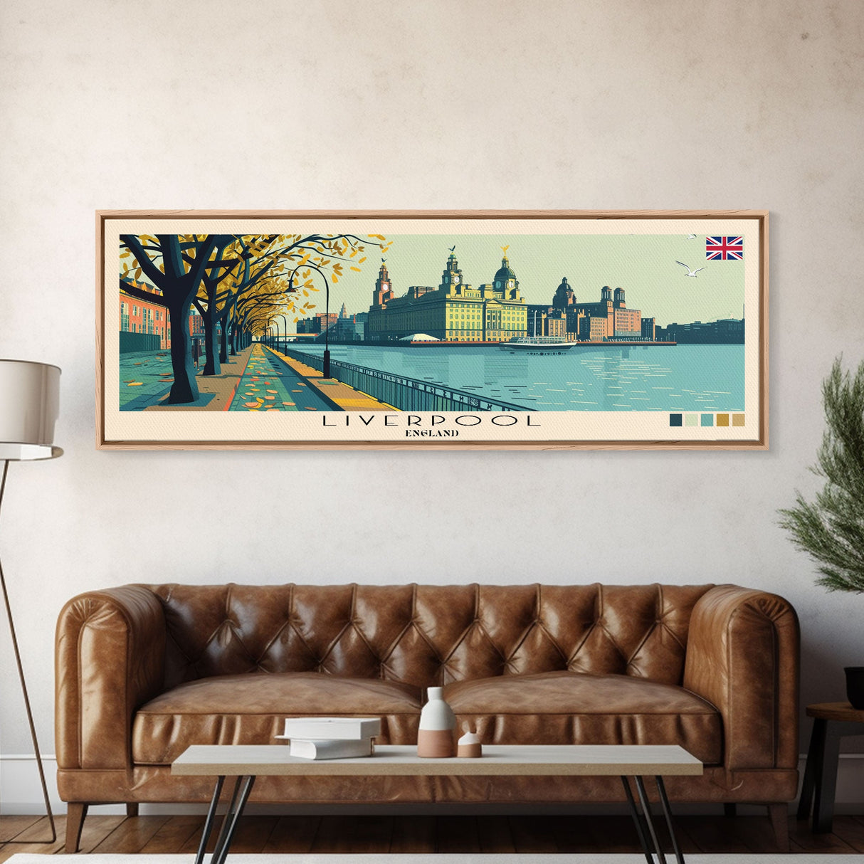 Liverpool, England Panoramic Canvas Print, Liverpool, England Painting, England Art, Liverpool Travel Poster, Travel Art, Guest Room Painting