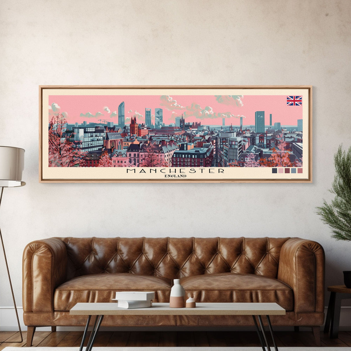 Manchester, England Panoramic Canvas Print, Manchester, England Painting, England Art, Manchester Travel Poster, Travel Art, Vacation Gift