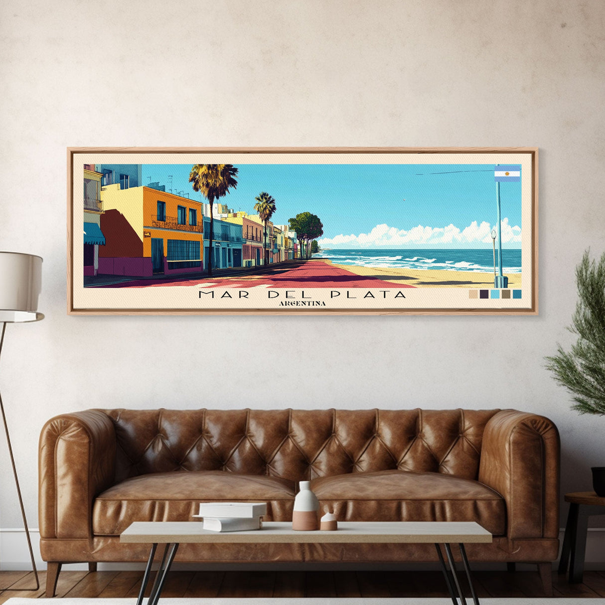 Mar del Plata, Argentina Panoramic Canvas Print, Mar del Plata, Argentina Painting, Argentina Art, Mar del Plata Travel Poster, Travel Art, Vacation Gift