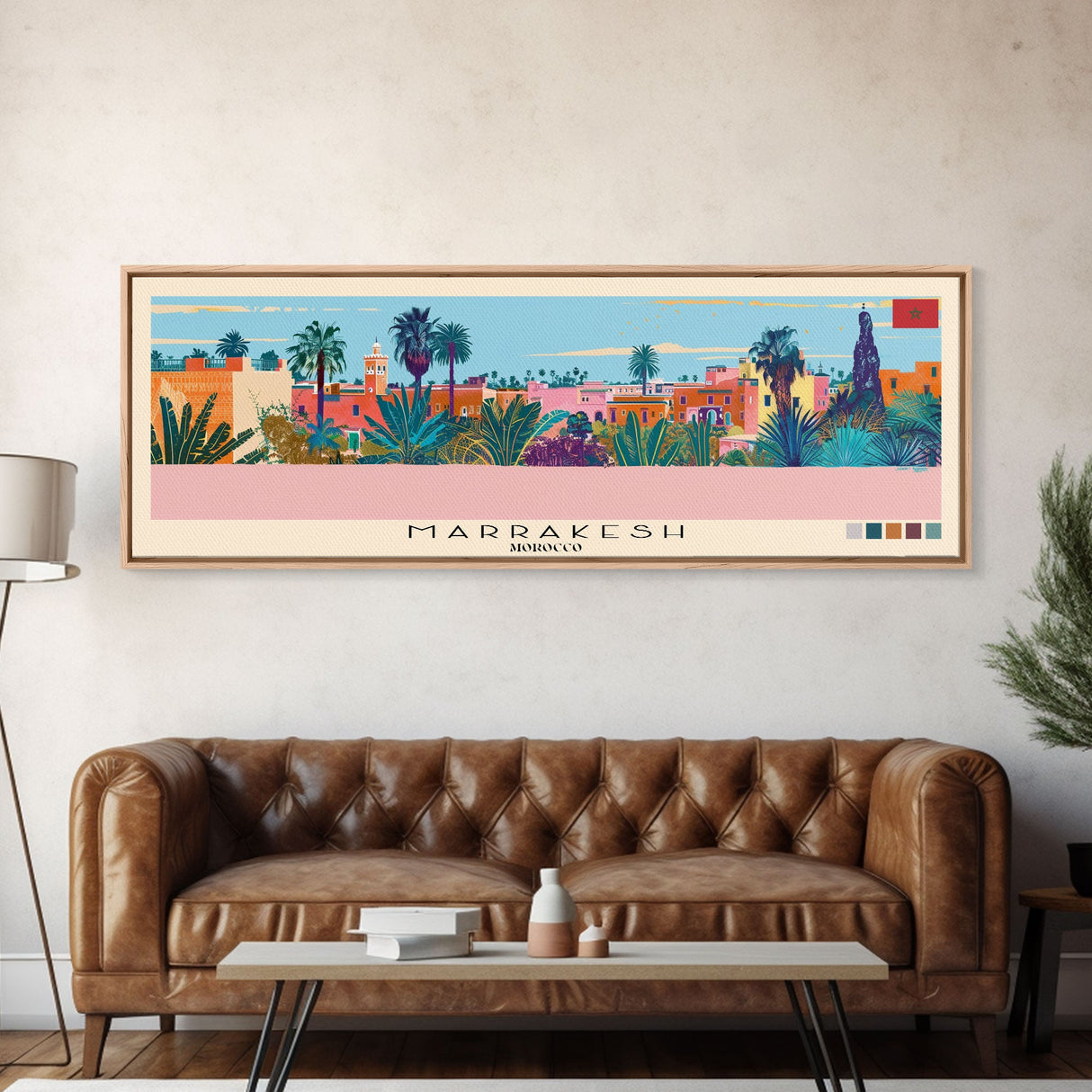 Marrakesh, Morocco Panoramic Canvas Print, Marrakesh, Morocco Painting, Morocco Art, Marrakesh Travel Poster, Travel Art, Housewarming Gift