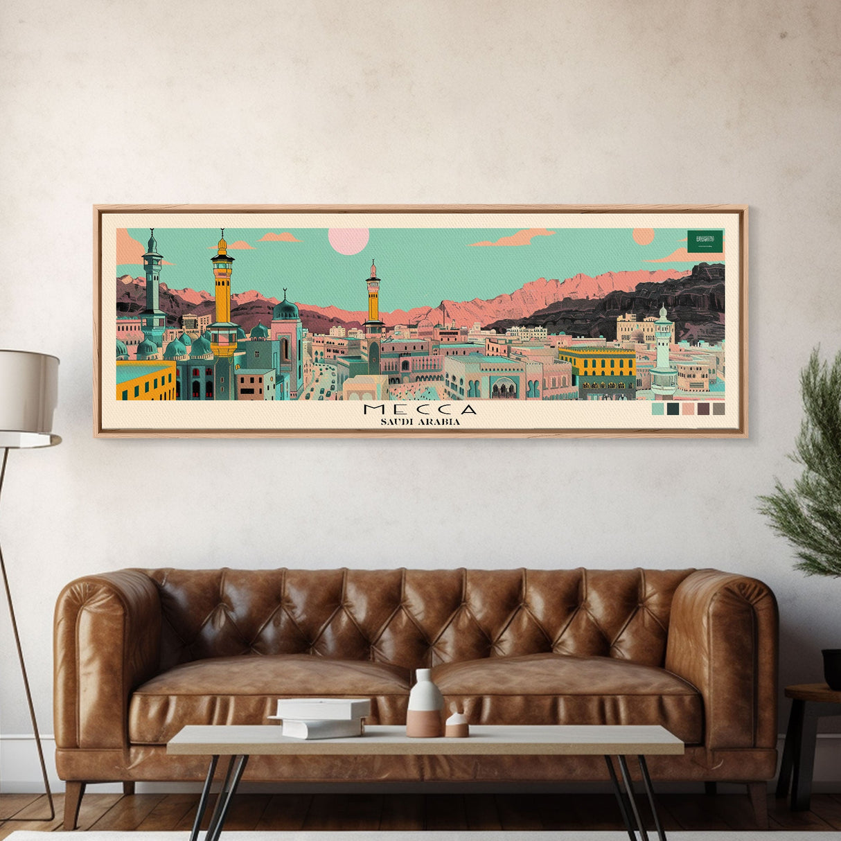 Mecca, Saudi Arabia Panoramic Canvas Print, Mecca, Saudi Arabia Painting, Saudi Arabia Art, Mecca Travel Poster, Travel Art, Guest Room Painting