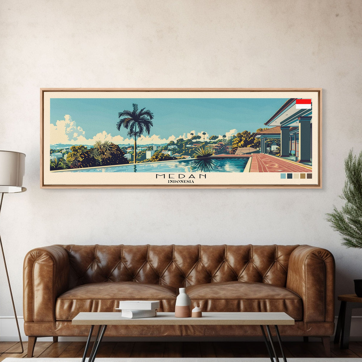 Medan, Indonesia Panoramic Canvas Print, Medan, Indonesia Painting, Indonesia Art, Medan Travel Poster, Travel Art, Guest Room Painting