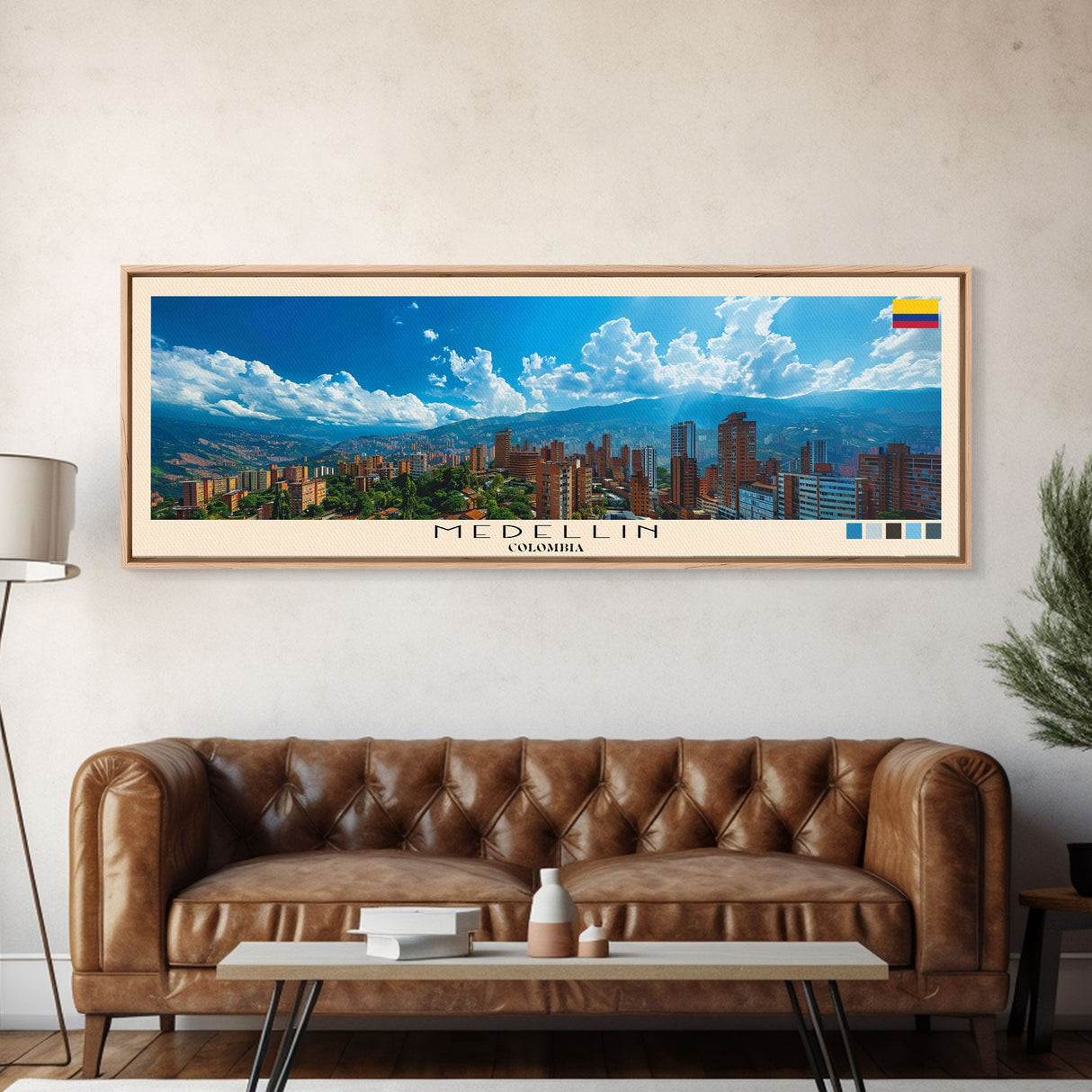 Medellin, Colombia Panoramic Canvas Print, Medellin, Colombia Painting, Colombia Art, Medellin Travel Poster, Travel Art, Vacation Gift