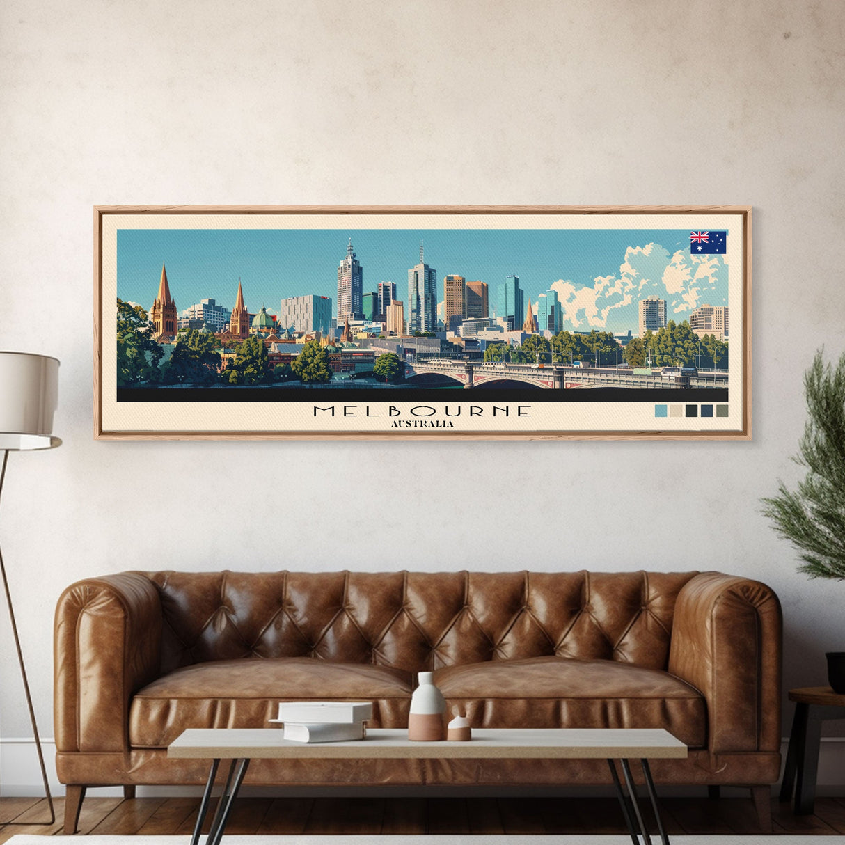 Melbourne, Australia Panoramic Canvas Print, Melbourne, Australia Painting, Australia Art, Melbourne Travel Poster, Travel Art, Guest Room Painting