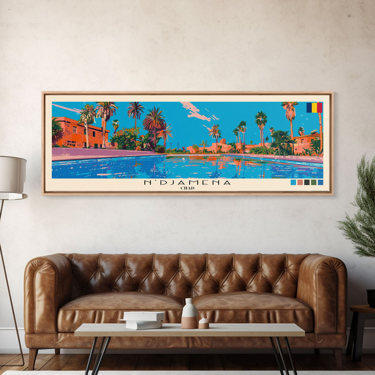 N'Djamena, Chad Panoramic Canvas Print, N'Djamena, Chad Painting, Chad Art, N'Djamena Travel Poster, Travel Art, Housewarming Gift