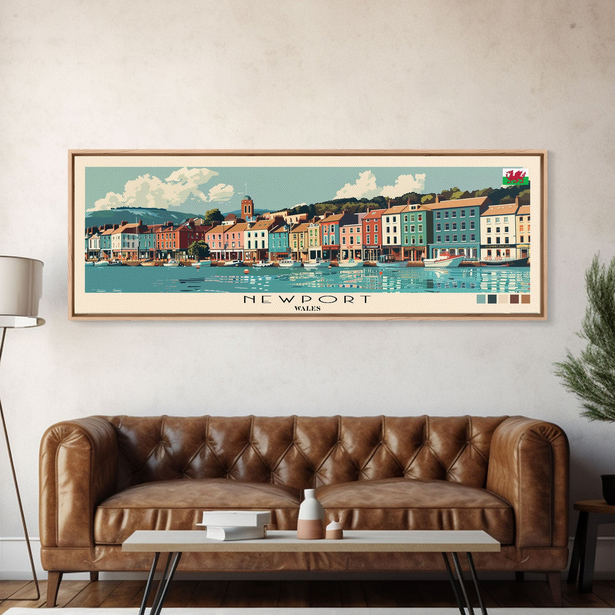 Newport, Wales Panoramic Canvas Print, Newport, Wales Painting, Wales Art, Newport Travel Poster, Travel Art, Housewarming Gift