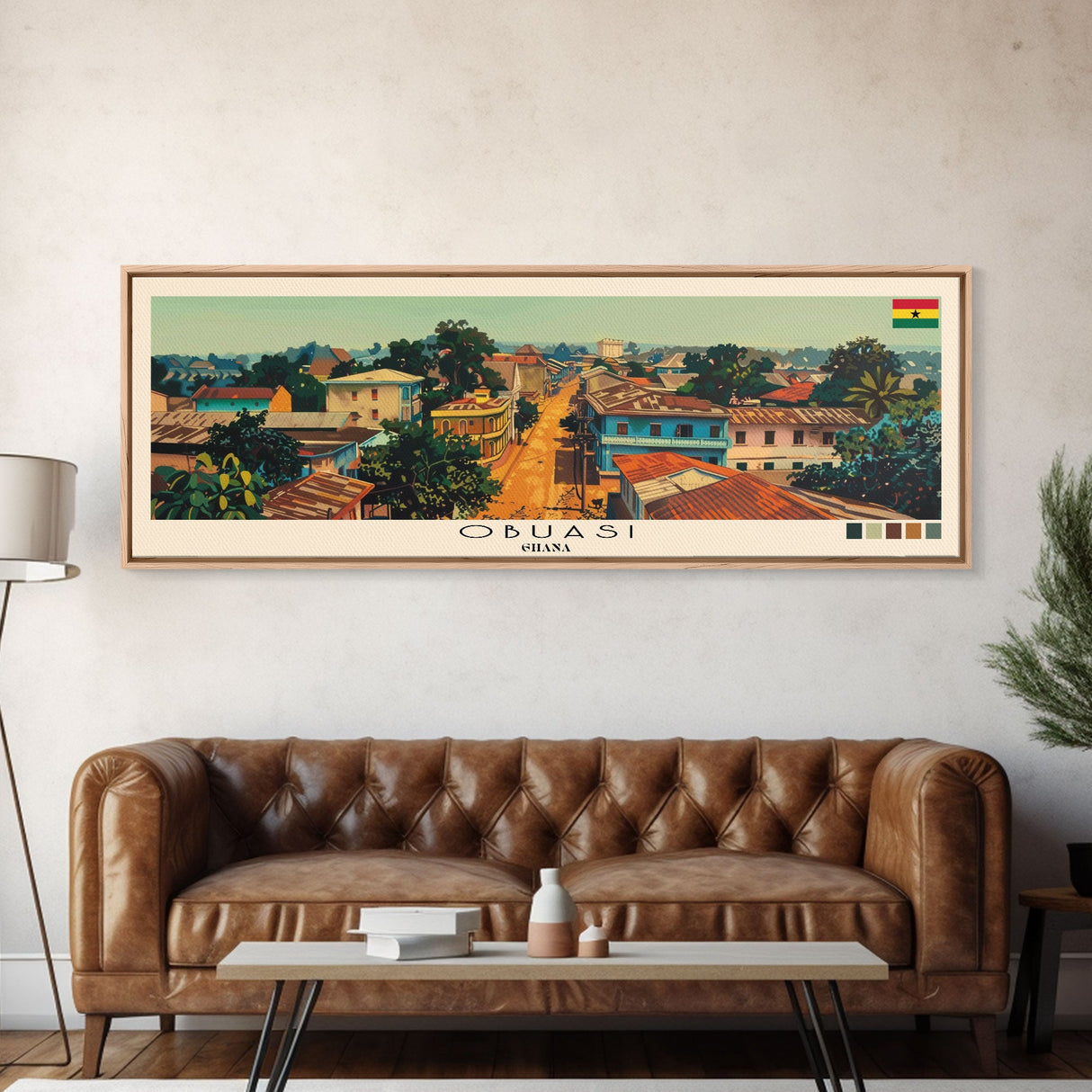 Obuasi, Ghana Panoramic Canvas Print, Obuasi, Ghana Painting, Ghana Art, Obuasi Travel Poster, Travel Art, Living Room Painting