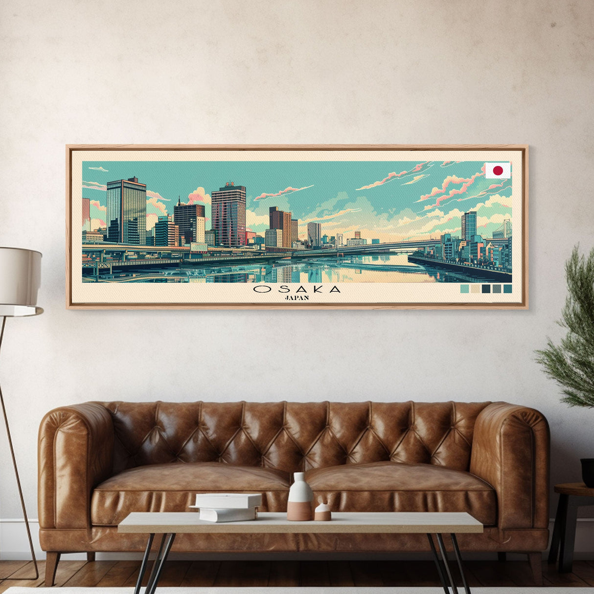 Osaka, Japan Panoramic Canvas Print, Osaka, Japan Painting, Japan Art, Osaka Travel Poster, Travel Art, Vacation Gift