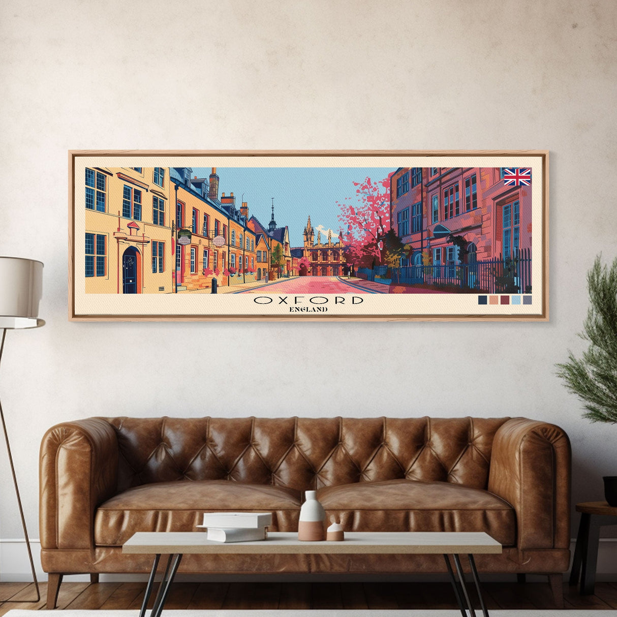 Oxford, England Panoramic Canvas Print, Oxford, England Painting, England Art, Oxford Travel Poster, Travel Art, Living Room Painting