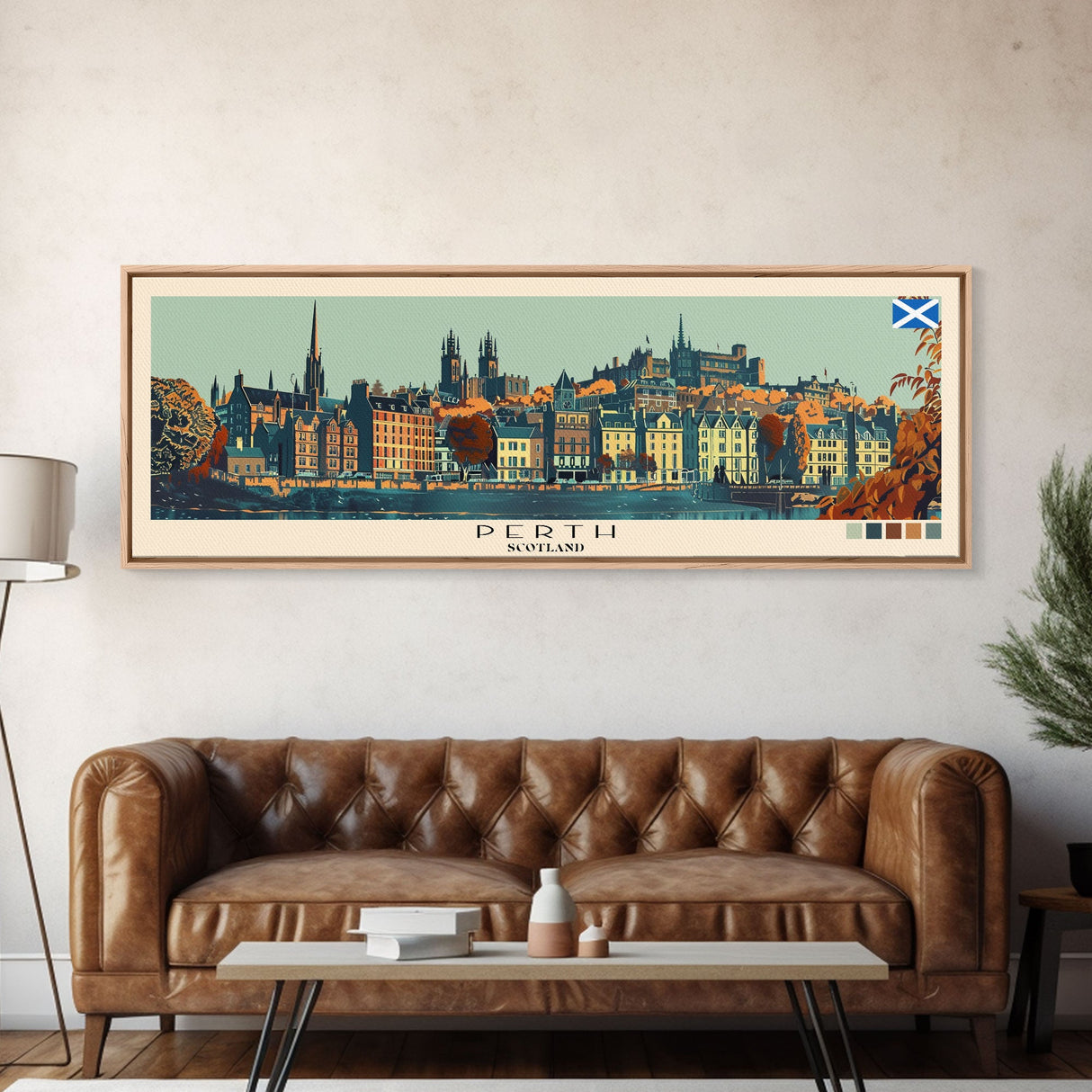 Perth, Scotland Panoramic Canvas Print, Perth, Scotland Painting, Scotland Art, Perth Travel Poster, Travel Art, Living Room Painting