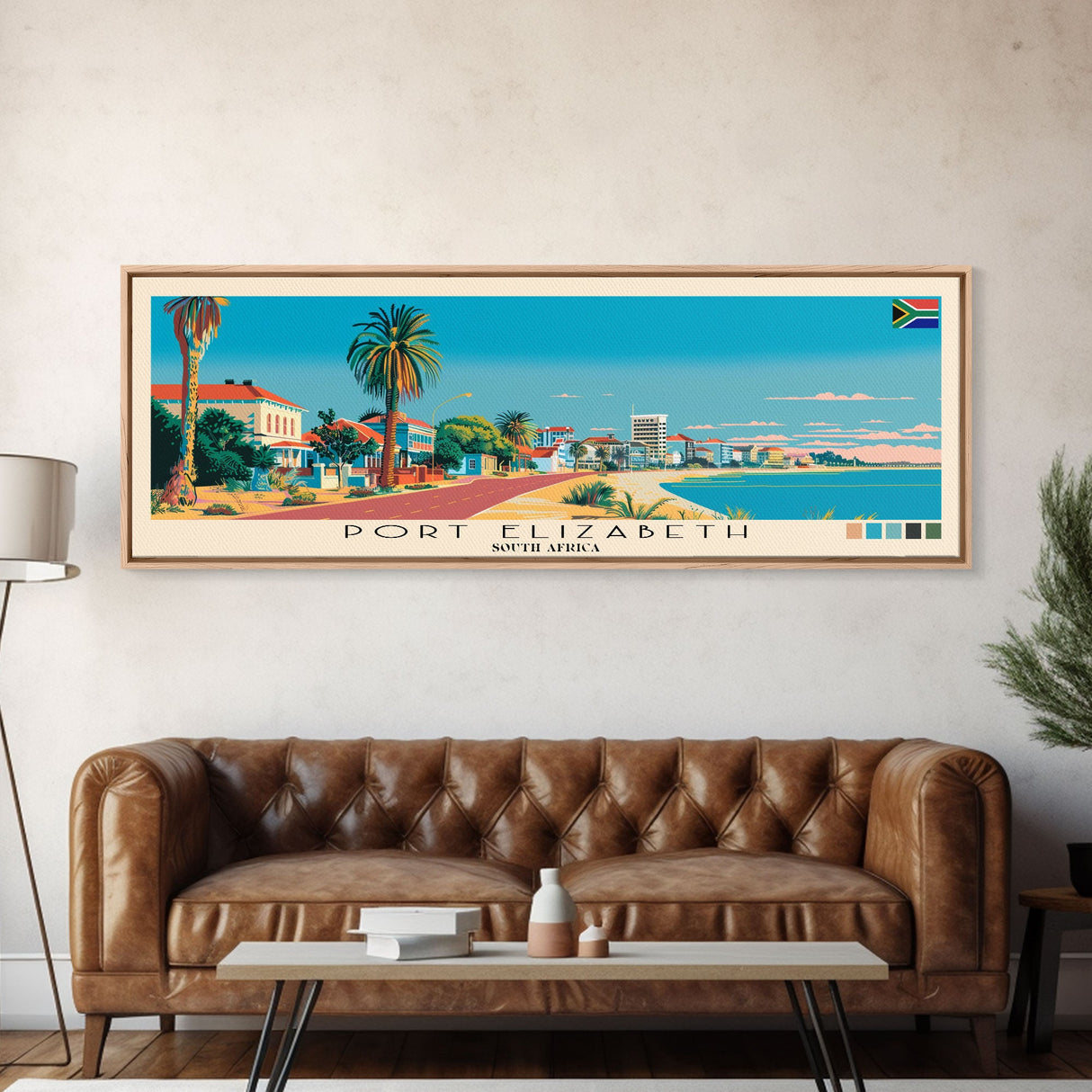 Port Elizabeth, South Africa Panoramic Canvas Print, Port Elizabeth, South Africa Painting, South Africa Art, Port Elizabeth Travel Poster, Travel Art, Living Room Painting