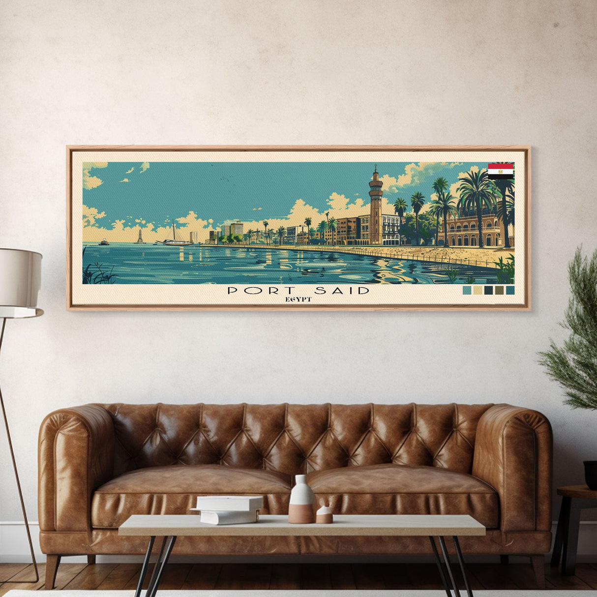 Port Said, Egypt Panoramic Canvas Print, Port Said, Egypt Painting, Egypt Art, Port Said Travel Poster, Travel Art, Guest Room Painting