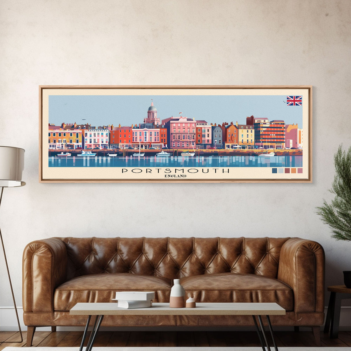 Portsmouth, England Panoramic Canvas Print, Portsmouth, England Painting, England Art, Portsmouth Travel Poster, Travel Art, Vacation Gift