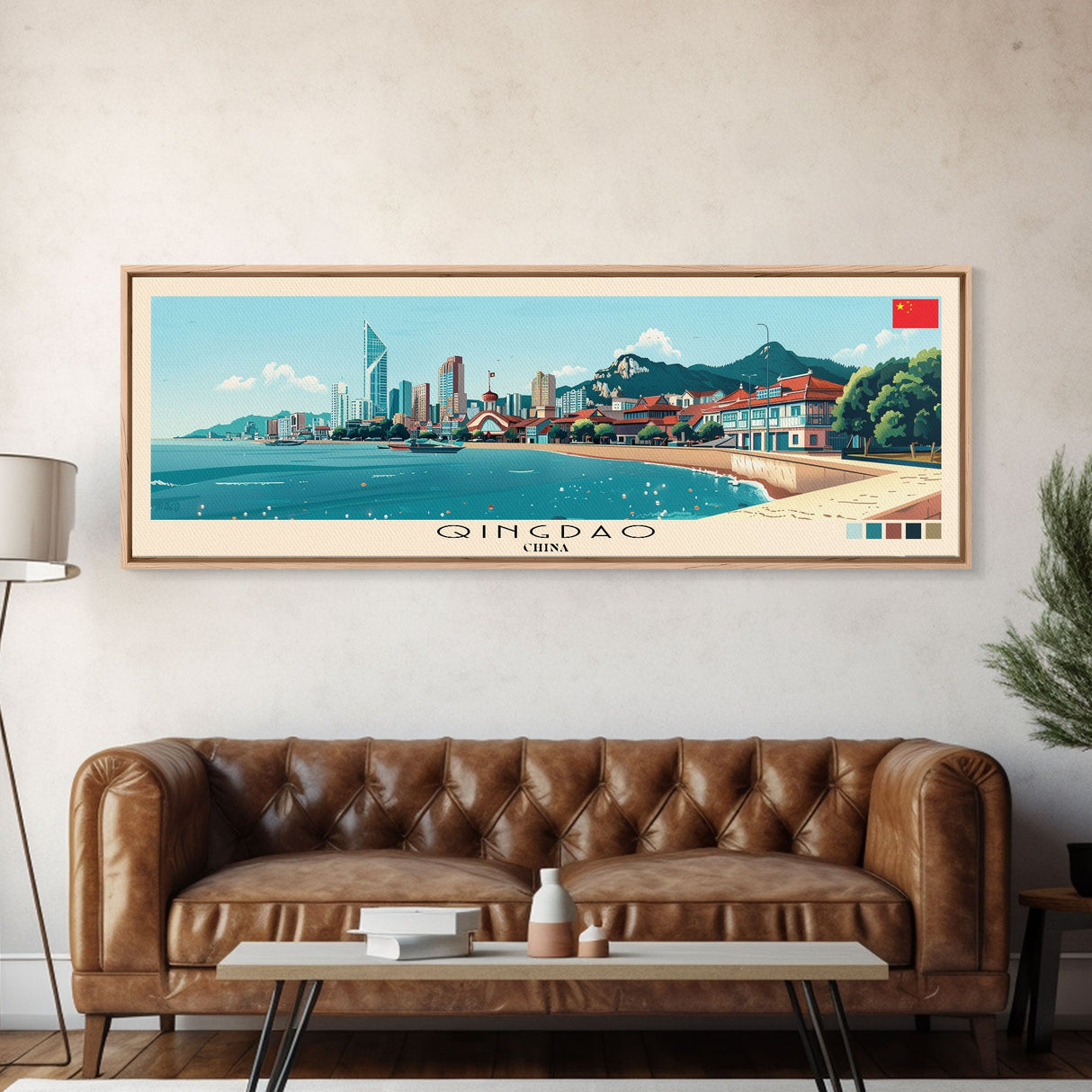 Qingdao, China Panoramic Canvas Print, Qingdao, China Painting, China Art, Qingdao Travel Poster, Travel Art, Guest Room Painting