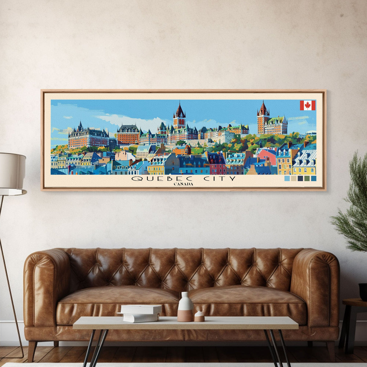 Quebec City, Canada Panoramic Canvas Print, Quebec City, Canada Painting, Canada Art, Quebec City Travel Poster, Travel Art, Vacation Gift