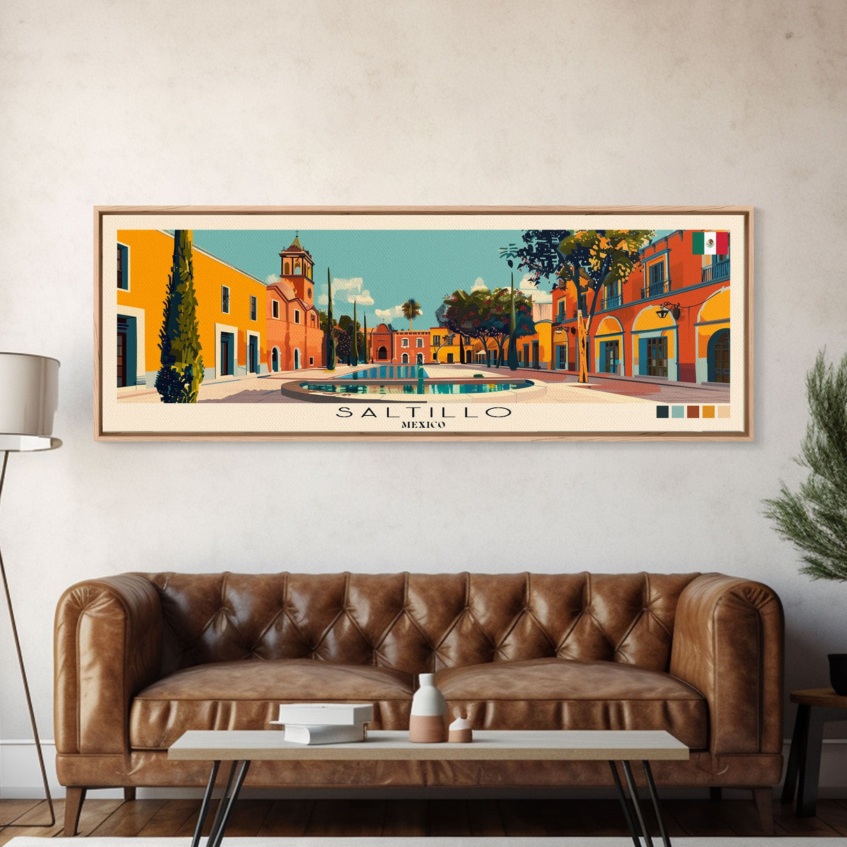 Saltillo, Mexico Panoramic Canvas Print, Saltillo, Mexico Painting, Mexico Art, Saltillo Travel Poster, Travel Art, Housewarming Gift