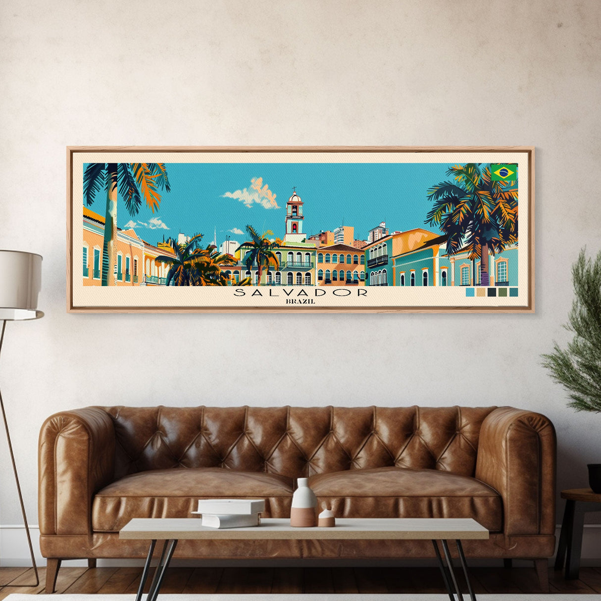 Salvador, Brazil Panoramic Canvas Print, Salvador, Brazil Painting, Brazil Art, Salvador Travel Poster, Travel Art, Guest Room Painting