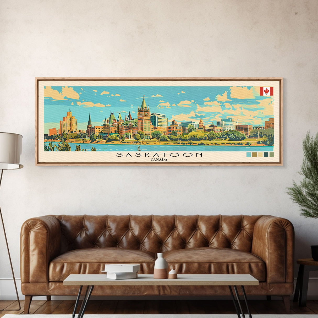 Saskatoon, Canada Panoramic Canvas Print, Saskatoon, Canada Painting, Canada Art, Saskatoon Travel Poster, Travel Art, Guest Room Painting