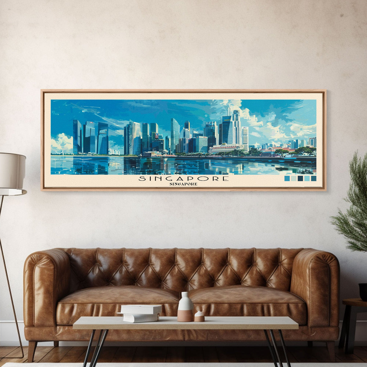 Singapore, Singapore Panoramic Canvas Print, Singapore, Singapore Painting, Singapore Art, Singapore Travel Poster, Travel Art, Housewarming Gift