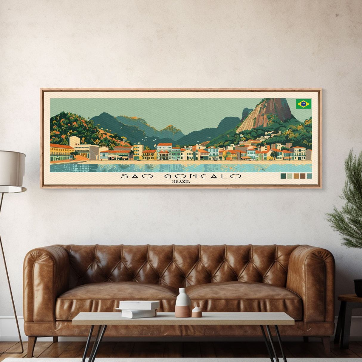 Sao Goncalo, Brazil Panoramic Canvas Print, Sao Goncalo, Brazil Painting, Brazil Art, Sao Goncalo Travel Poster, Travel Art, Housewarming Gift