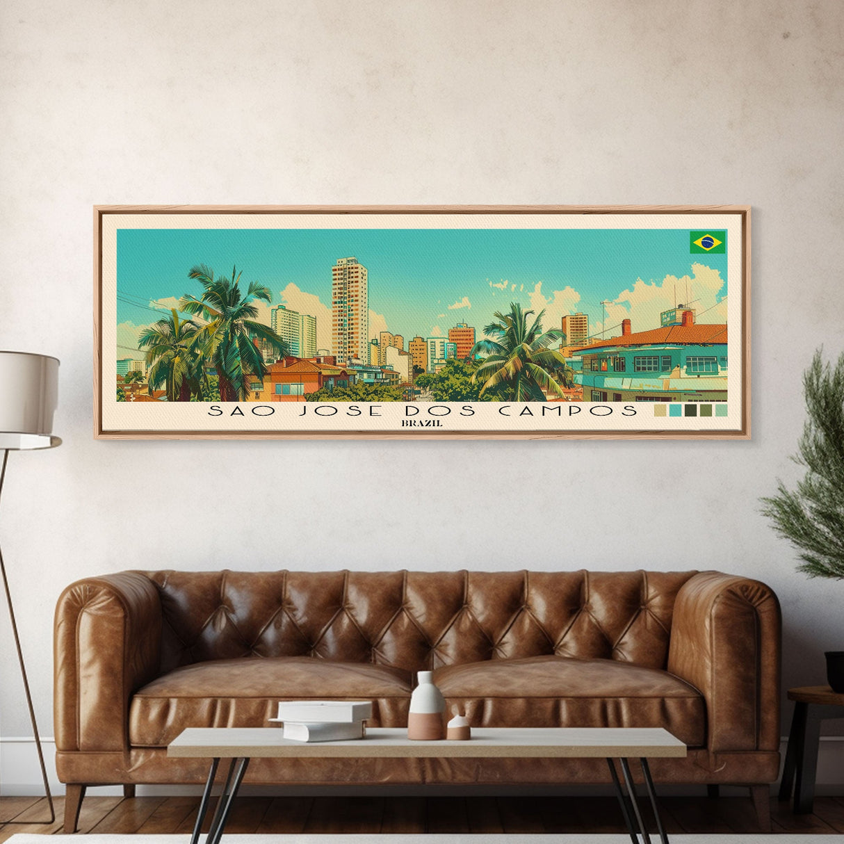 Sao Jose dos Campos, Brazil Panoramic Canvas Print, Sao Jose dos Campos, Brazil Painting, Brazil Art, Sao Jose dos Campos Travel Poster, Travel Art, Guest Room Painting