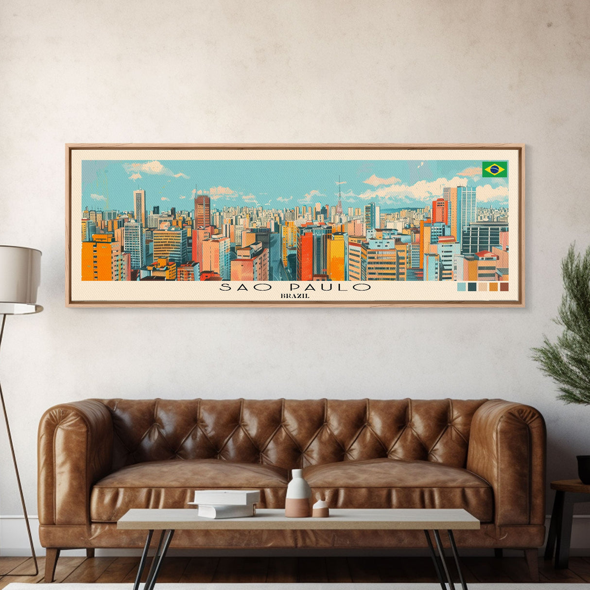 Sao Paulo, Brazil Panoramic Canvas Print, Sao Paulo, Brazil Painting, Brazil Art, Sao Paulo Travel Poster, Travel Art, Vacation Gift