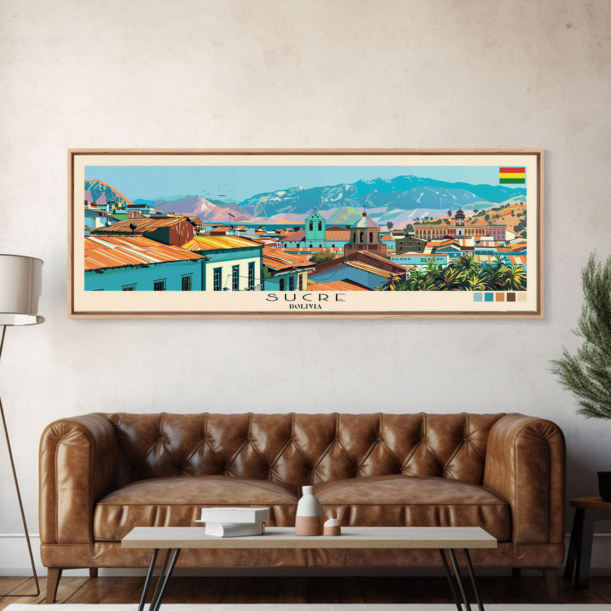 Sucre, Bolivia Panoramic Canvas Print, Sucre, Bolivia Painting, Bolivia Art, Sucre Travel Poster, Travel Art, Guest Room Painting