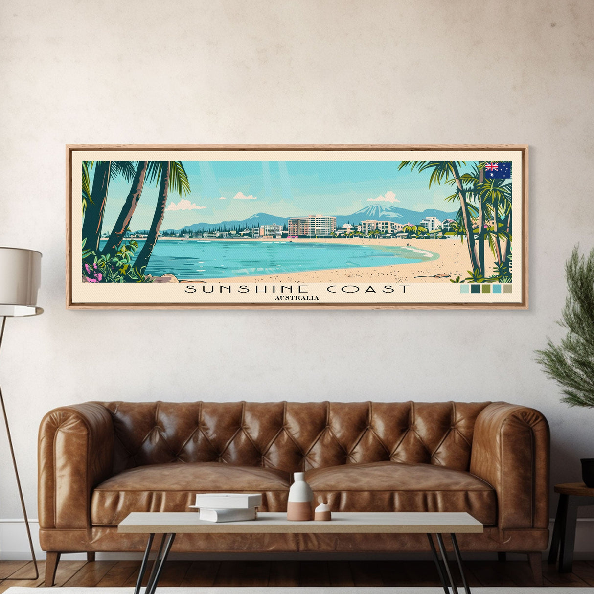 Sunshine Coast, Australia Panoramic Canvas Print, Sunshine Coast, Australia Painting, Australia Art, Sunshine Coast Travel Poster, Travel Art, Guest Room Painting