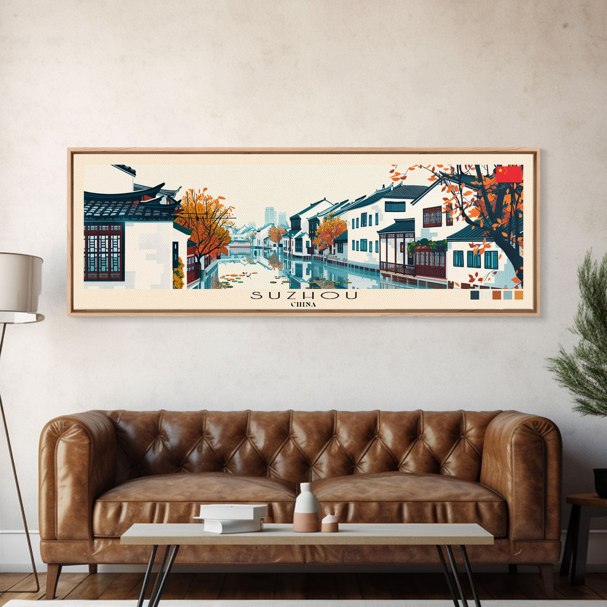 Suzhou, China Panoramic Canvas Print, Suzhou, China Painting, China Art, Suzhou Travel Poster, Travel Art, Living Room Painting