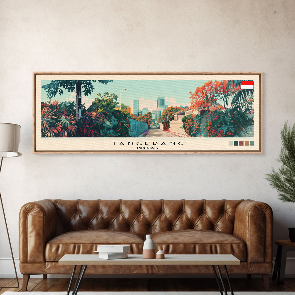 Tangerang, Indonesia Panoramic Canvas Print, Tangerang, Indonesia Painting, Indonesia Art, Tangerang Travel Poster, Travel Art, Guest Room Painting