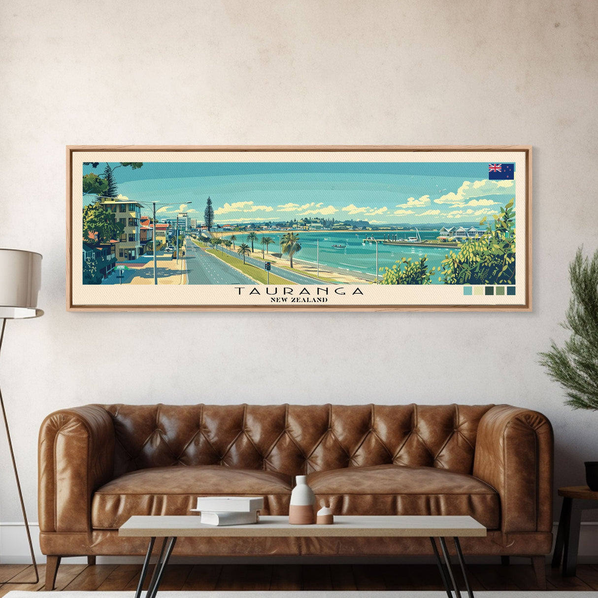 Tauranga, New Zealand Panoramic Canvas Print, Tauranga, New Zealand Painting, New Zealand Art, Tauranga Travel Poster, Travel Art, Guest Room Painting