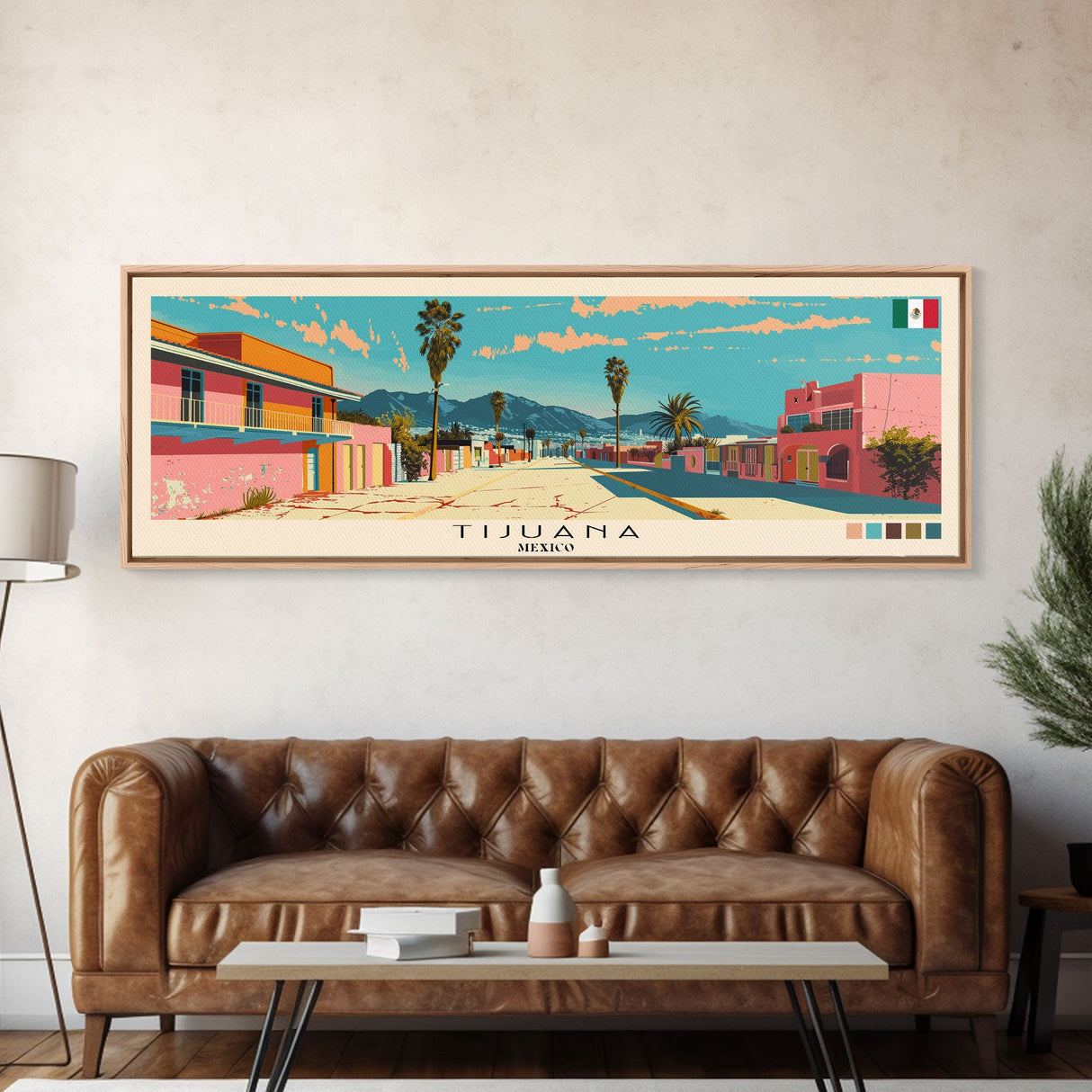 Tijuana, Mexico Panoramic Canvas Print, Tijuana, Mexico Painting, Mexico Art, Tijuana Travel Poster, Travel Art, Housewarming Gift