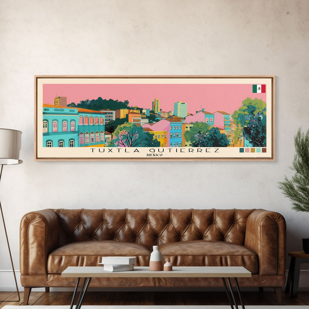 Tuxtla Gutierrez, Mexico Panoramic Canvas Print, Tuxtla Gutierrez, Mexico Painting, Mexico Art, Tuxtla Gutierrez Travel Poster, Travel Art, Living Room Painting