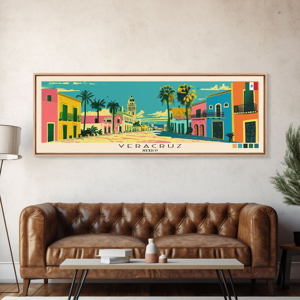 Veracruz, Mexico Panoramic Canvas Print, Veracruz, Mexico Painting, Mexico Art, Veracruz Travel Poster, Travel Art, Guest Room Painting