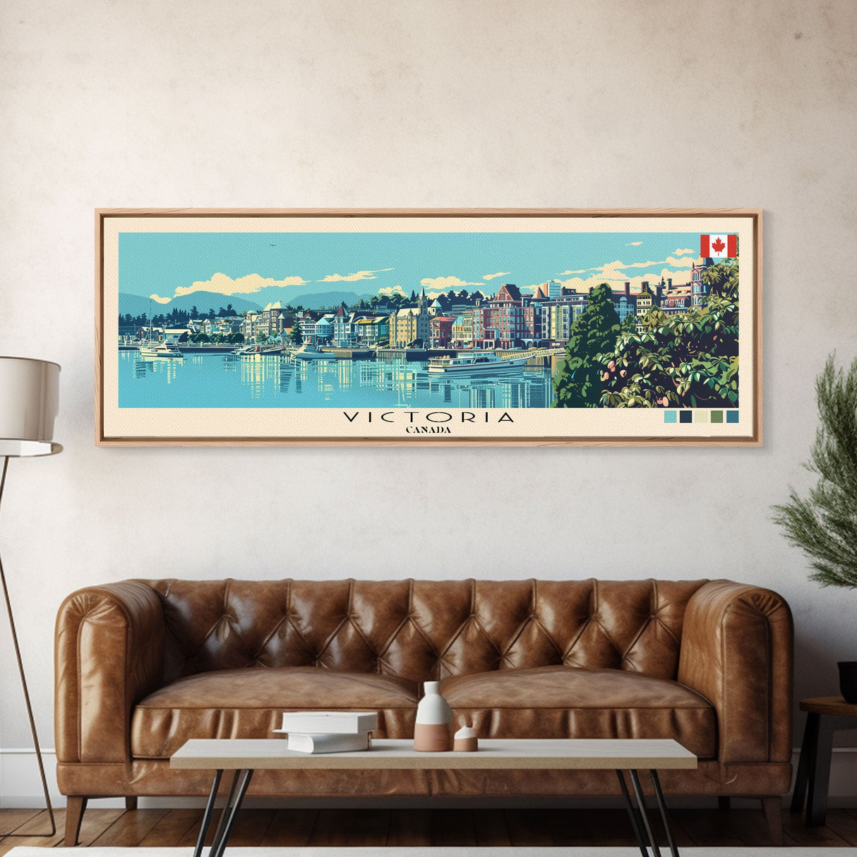 Victoria, Canada Panoramic Canvas Print, Victoria, Canada Painting, Canada Art, Victoria Travel Poster, Travel Art, Guest Room Painting