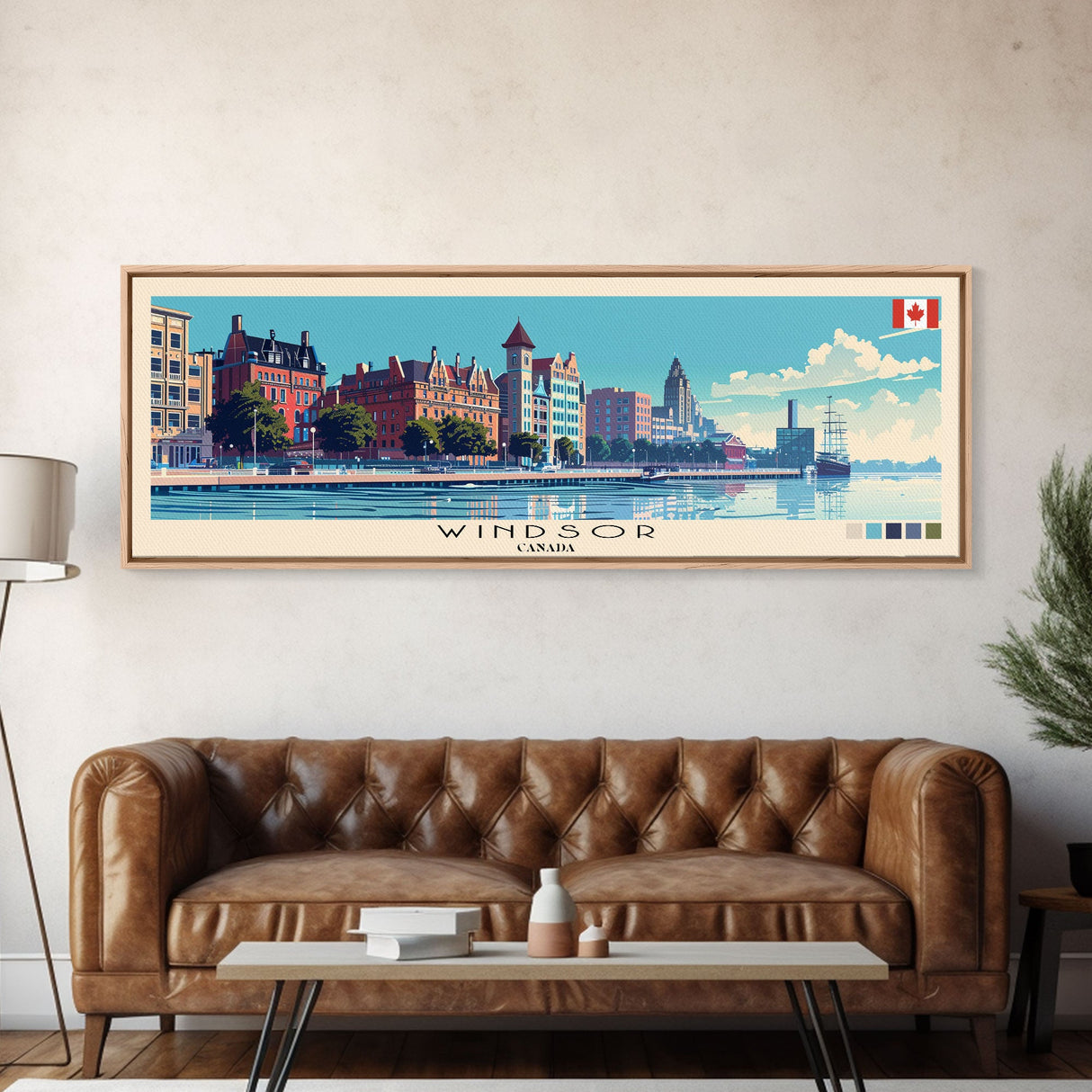 Windsor, Canada Panoramic Canvas Print, Windsor, Canada Painting, Canada Art, Windsor Travel Poster, Travel Art, Guest Room Painting