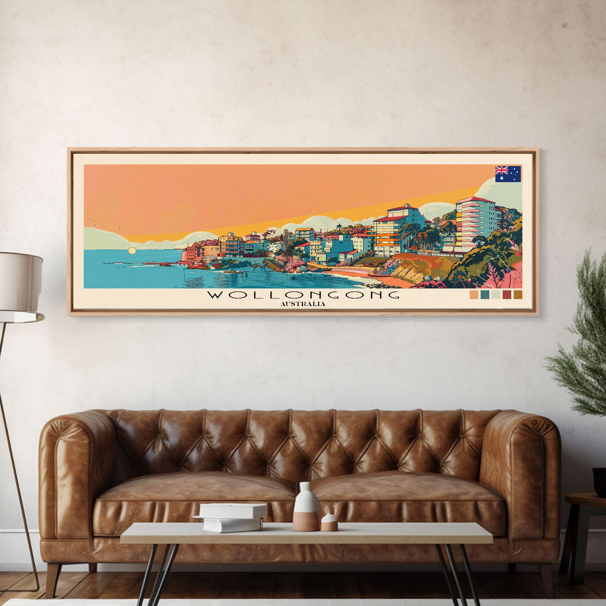 Wollongong, Australia Panoramic Canvas Print, Wollongong, Australia Painting, Australia Art, Wollongong Travel Poster, Travel Art, Vacation Gift