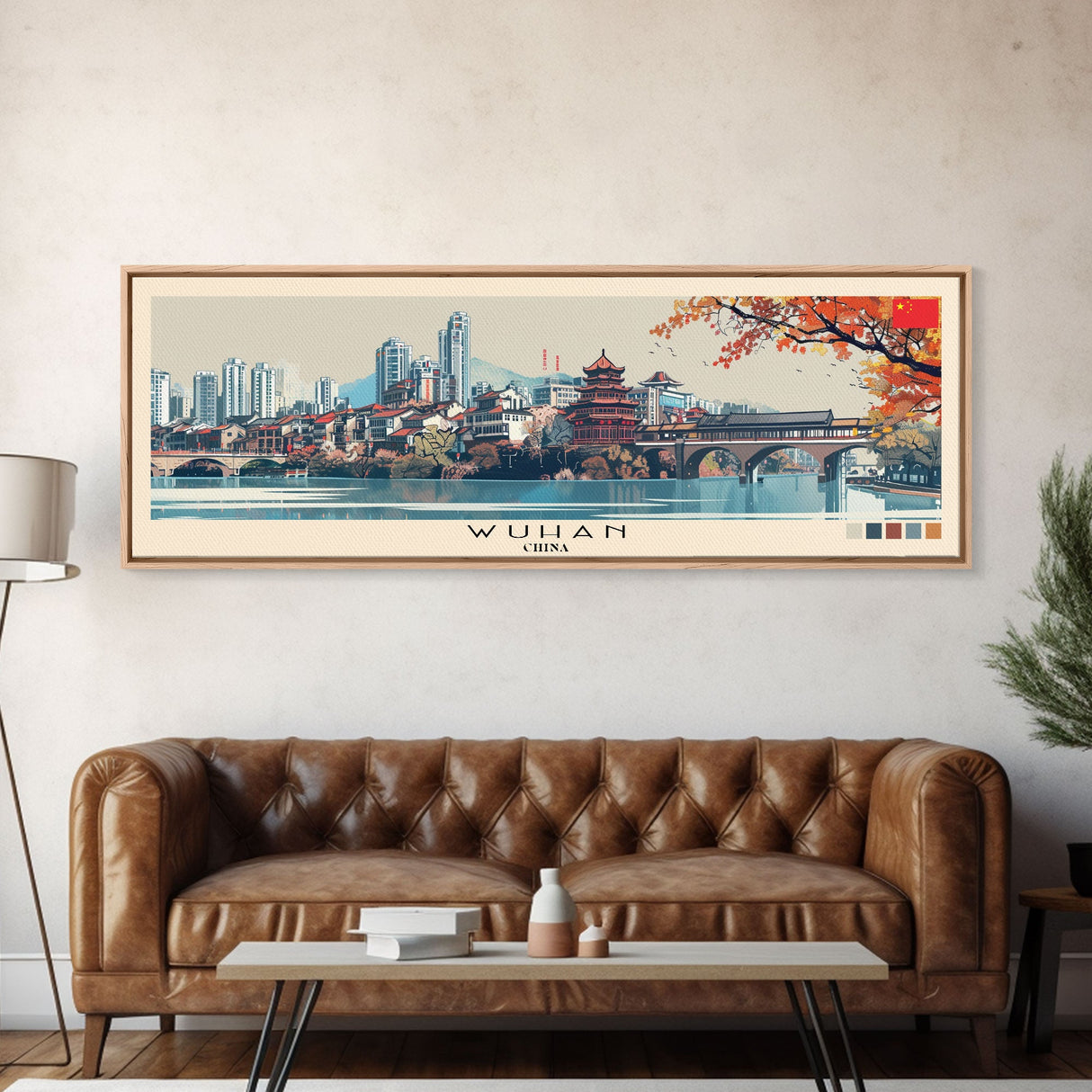 Wuhan, China Panoramic Canvas Print, Wuhan, China Painting, China Art, Wuhan Travel Poster, Travel Art, Vacation Gift