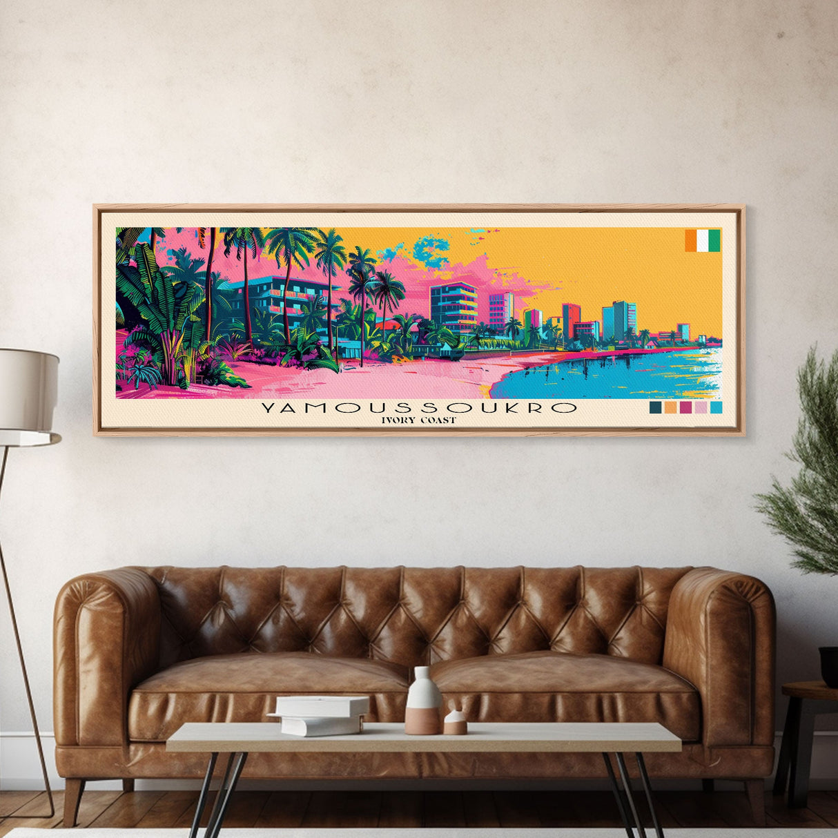 Yamoussoukro, Ivory Coast Panoramic Canvas Print, Yamoussoukro, Ivory Coast Painting, Ivory Coast Art, Yamoussoukro Travel Poster, Travel Art, Housewarming Gift