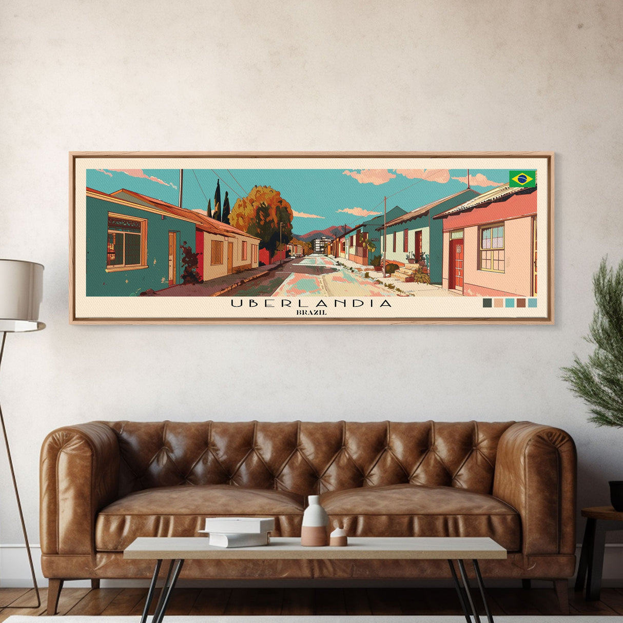 Uberlandia, Brazil Panoramic Canvas Print, Uberlandia, Brazil Painting, Brazil Art, Uberlandia Travel Poster, Travel Art, Guest Room Painting