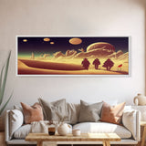 Space Cowboys, Psychedelic Scifi Art, Wall Decor, Ready To Hang Framed Canvas Print, Oversize Panoramic Mancave Art