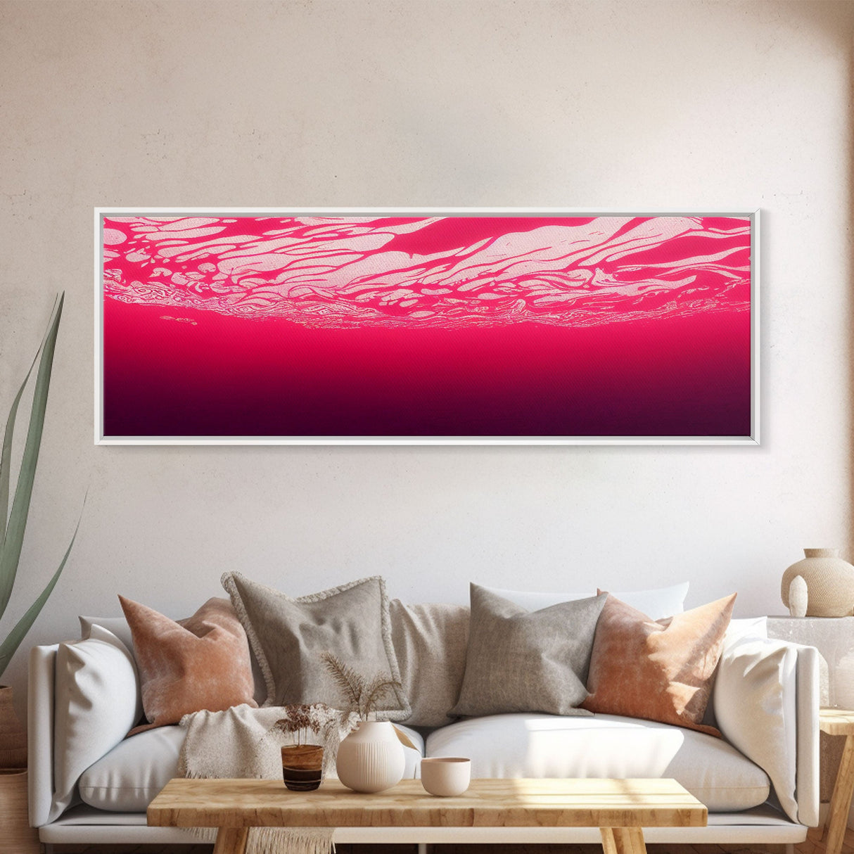 Beneath a pink ocean, cool abstract art fuchsia, Framed Canvas Print, Ready To Hang Wall Art, Framed Wall Art