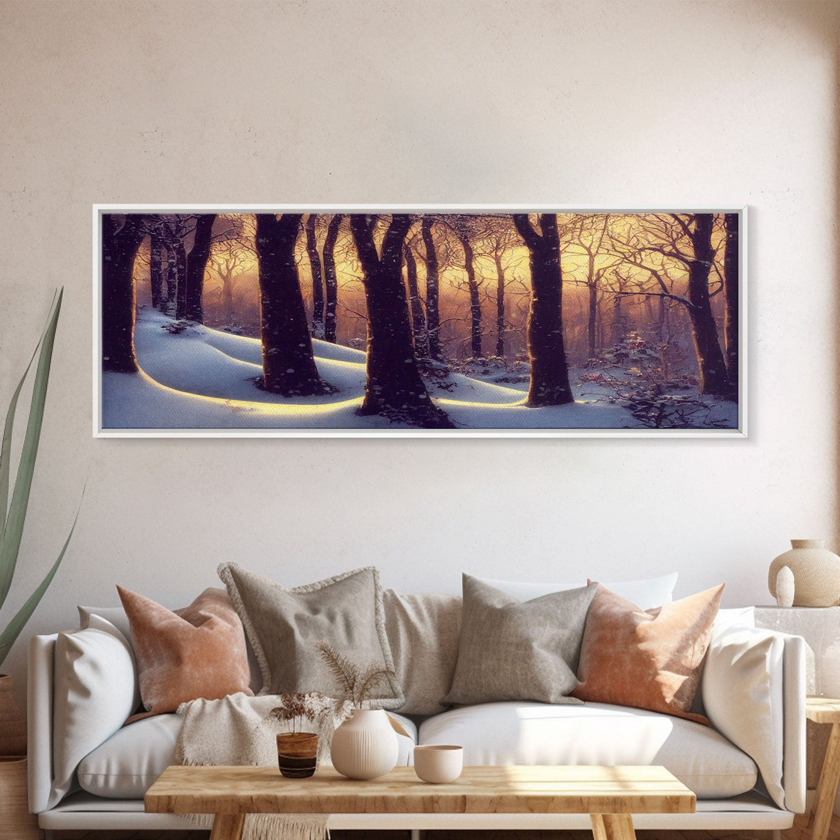 Snowcapped Forest Winter Scene, Ready To Hang Framed Canvas Print, Beautiful Panoramic Wall Decor Art