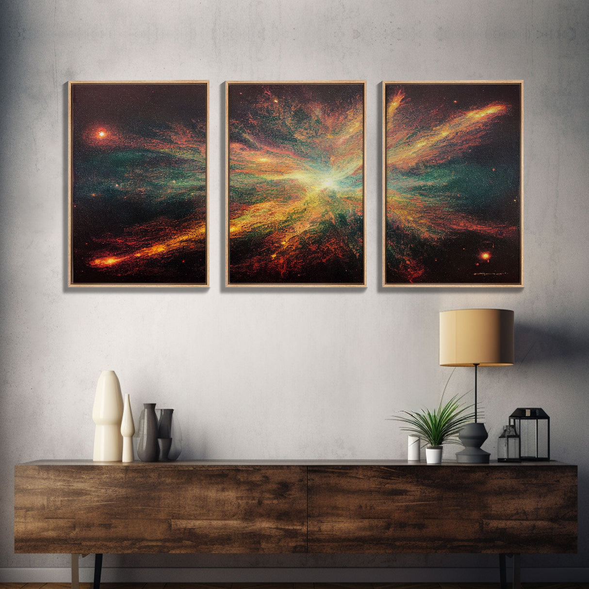 Galaxy Full of Stars, Pixel Space Art, Pixel Art, 3 piece wall art, 3 piece canvas, unique colorful living room wall art