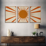 Sun Print Set Of 3, Framed Canvas Prints, Boho Minimalist Midcentury Modern Wall Art, Geometric Sun Print, Nursery Boho Style Decor