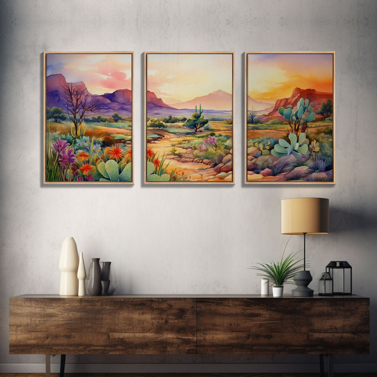 Southwestern Desert Landscape 3 Piece Canvas Prints, Painting, Minimalist Art, Decor, Wall Decor, Wallpaper, Digital Prints, Wall Art