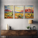 Southwestern Room Decor, Retro Desert Art, Set Of 3, Framed Canvas Prints, Wall Decor, Nursery Decor, Living Room Decor, Home Decor