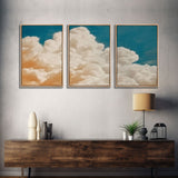 Framed Canvas Wall Art Set of 3 Pastel Clouds, Navy Blue Sky, Nature Landscape Prints, Minimalist Modern Art Nature Boho Wall Decor