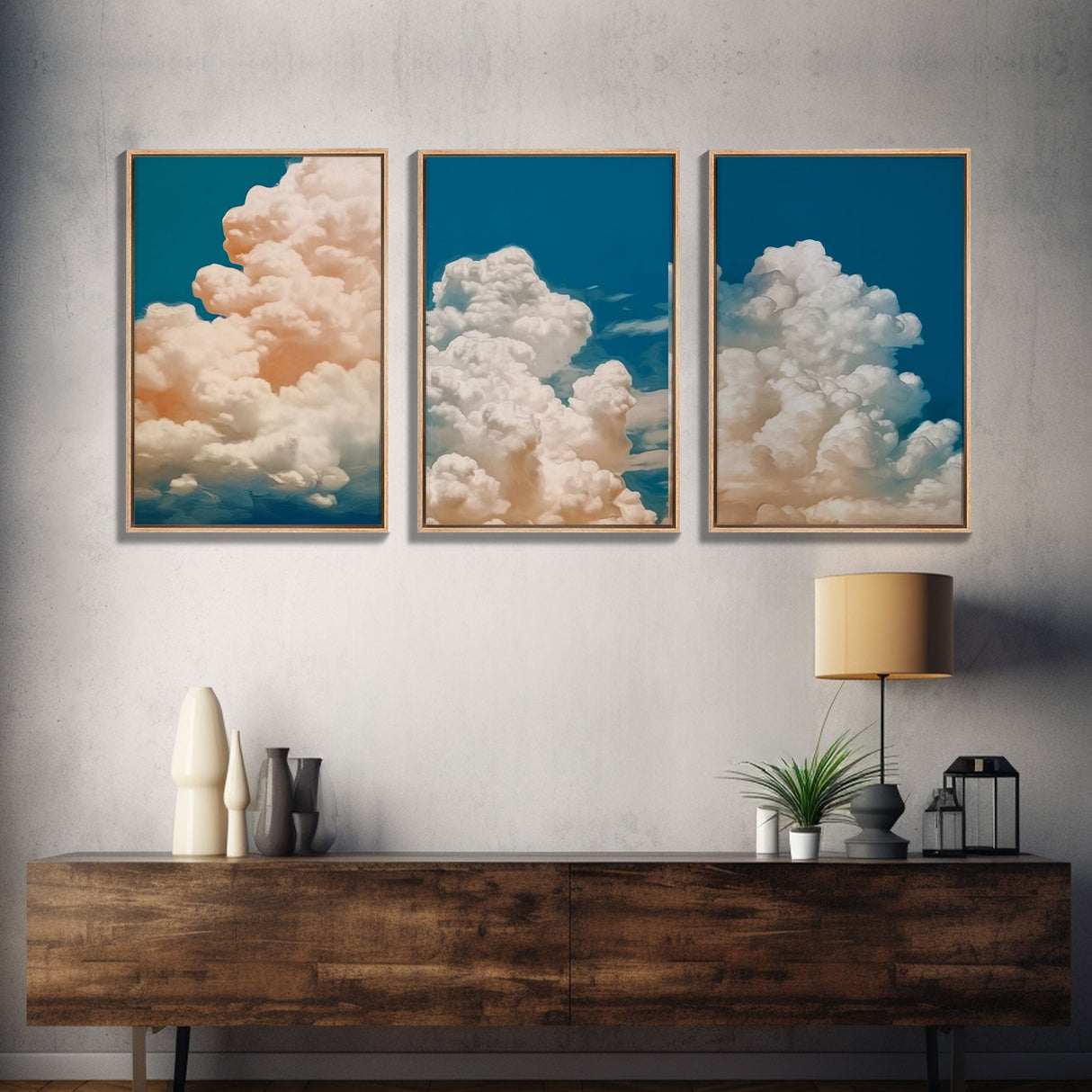 Cloud Wall Art Triptych 3 Piece Set Blue Wall Art Abstract Art Print Minimalist Wall Art Indigo Art Maximalist Deco Sky Wall Art Sky Print