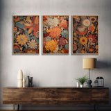 Boho Style Wall Art, Framed Canvas Print 3 Piece Set, Boho Chic, Gifts For Girlfriend, Boho Home Decor, Botanical Floral Art, Botanical Art